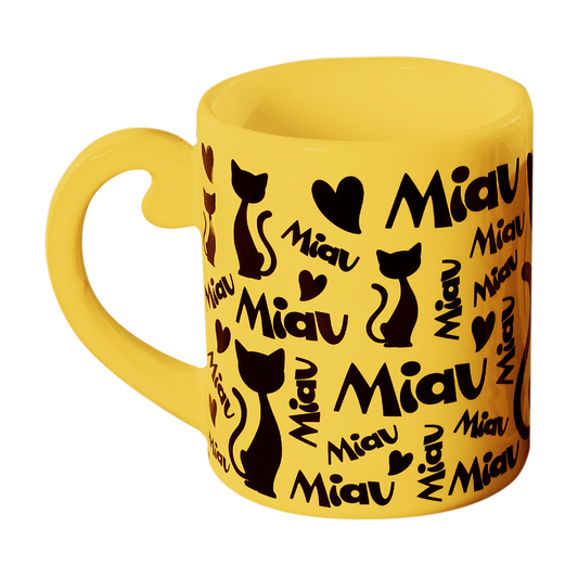 Caneca Miau Amarela 300ml